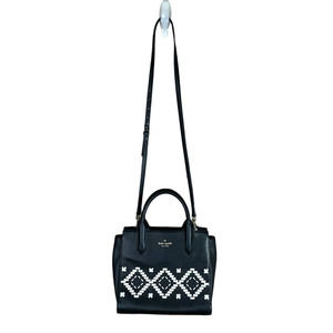 Kate Spade Meriwether Flynn Street Black Satchel Purse White Tribal Stitching